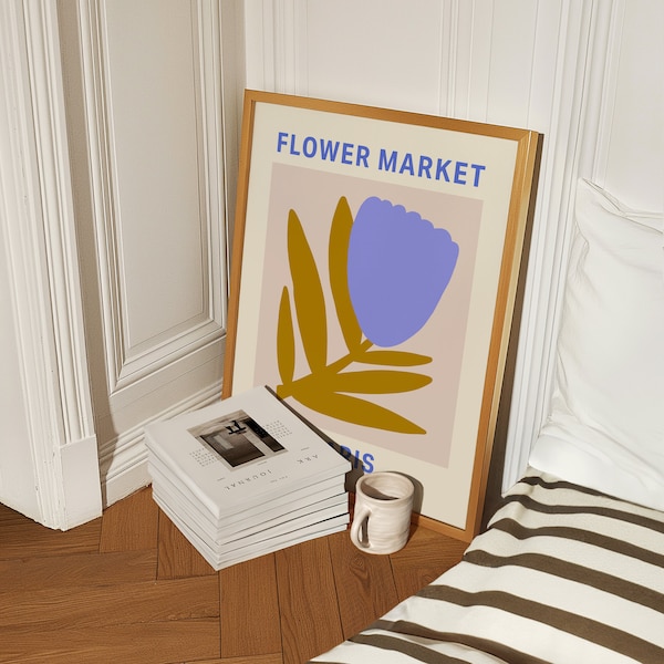Flower Market Art Print, Paris Poster, Cute Pastel Flower Market Poster, Contemporary Art, Pastel Botanical Wall Art, Digital Download