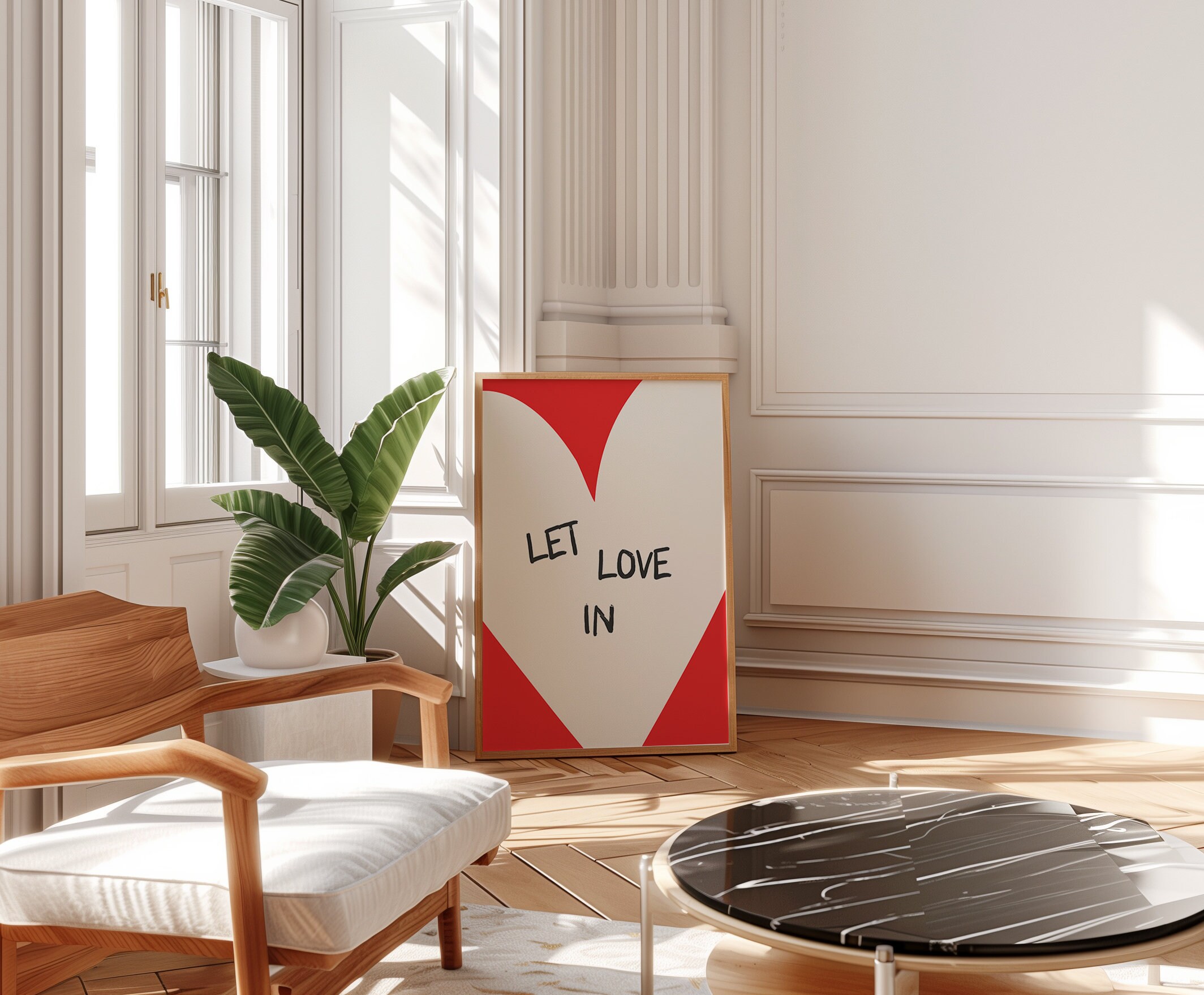 Let Love in Quote Poster, Red Heart Poster, Love Art Print, Cute Love ...