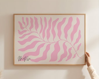 Matisse Pink Leaf Art Print, Abstrakcyjna różowa sztuka ścienna, Jasnoróżowy wydruk artystyczny, Współczesny wydruk artystyczny, Sztuka pozioma, Pobieranie cyfrowe,