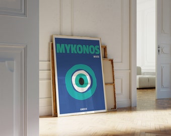 Mykonos Travel Print, Digital Print, Bright Coloured Travel Print, Mykonos Poster, Mykonos Bohemia Poster, Greece Art Print, Printable Art