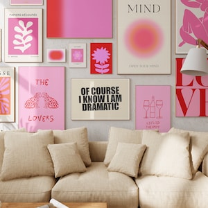 Conjunto de impresión de arte rosa, 47 carteles rosados, arte de pared de galería rosa, carteles de moda, decoración linda y divertida para el hogar, aura rosa, arte de pared, descarga digital