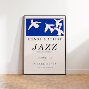 Matisse Jazz Vintage Exhibition Poster Printable, Henri Matisse Blue Wall Art, Birds, Matisse Cut Outs, Trendy Art Print, Digital Print