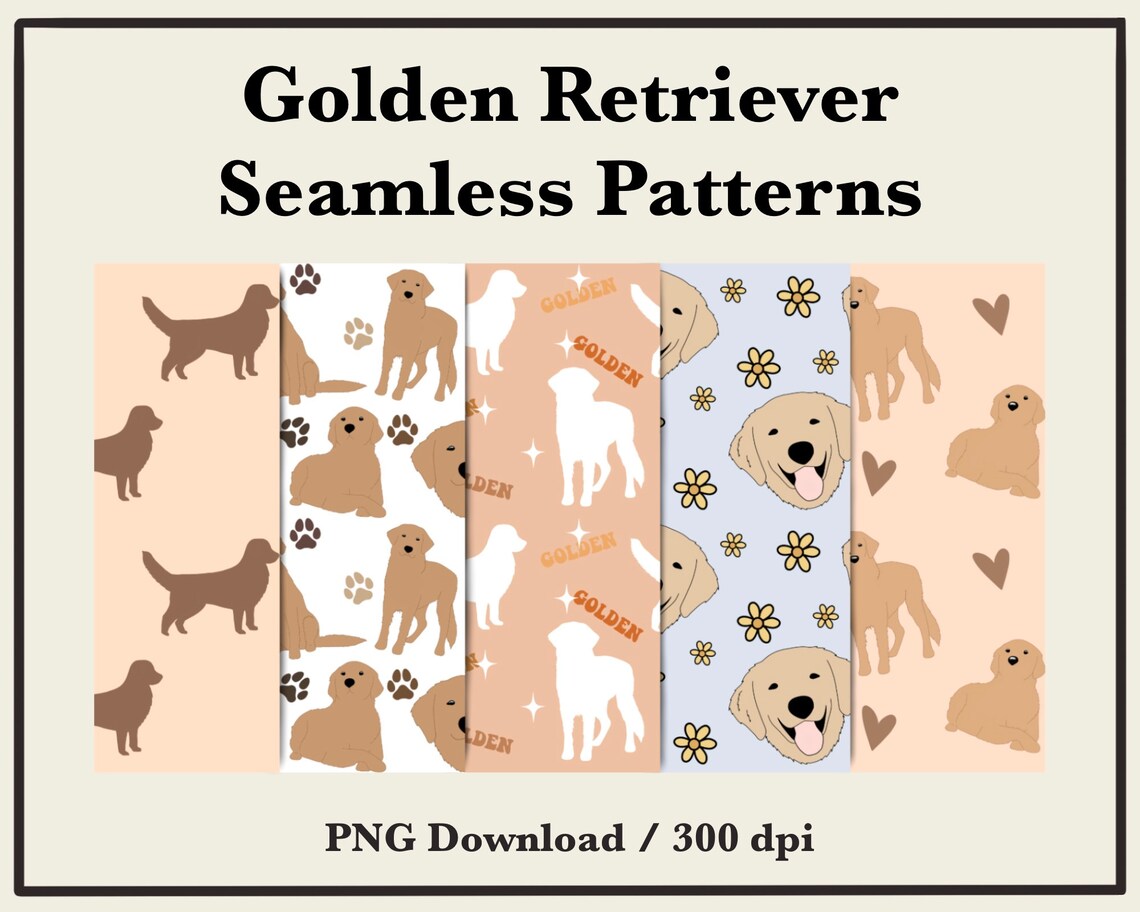 Golden Retriever Pattern Digital Paper Seamless Pattern for Etsy