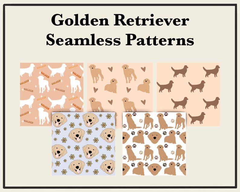 Golden Retriever Pattern Digital Paper, Seamless Pattern for Crafting