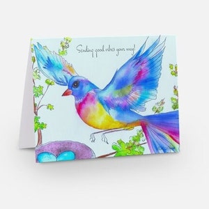 "Original Art Grußkarten ""Blue Bird Vibes"" Design 10 Karten/Umschläge."