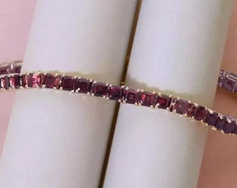925 Silver Lab Square Garnet Tennis Bracelet in Silver Garnet GB lock,Gift For Anniversary,Antique Bracelet,Unique Garnet Bracelet For Her
