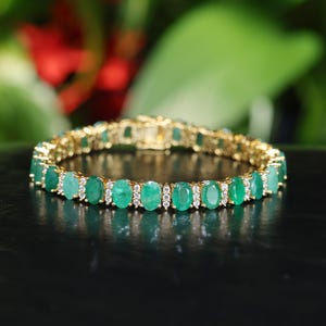 18k gold plated Lab Emerald bracelet 18K Yellow Gold Plated, Emerald Tennis Bracelet for Women,Gift For Her,Lab Emerald Tennis Bracelet gift