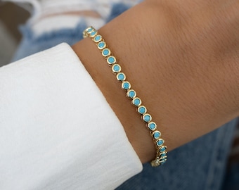 925 lab Turquoise Tennis Bracelet, Turquoise Jewelry, Gemstone Bracelet, Gift for Her, Gold Bracelet, Silver Bracelet, Turquoise Bracelet