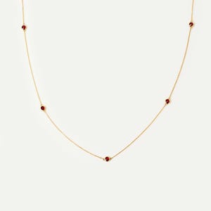 925 lab Ruby Station Necklace in  Solid Gold | Dainty July Birthstone Yard Necklace for Women | 14K Real Gold Ruby Necklace | Birthday Gifts