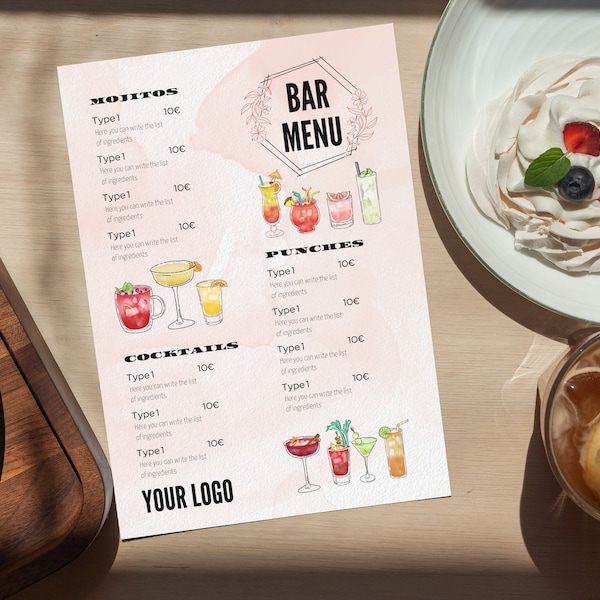 Wedding Bar Menu Etsy