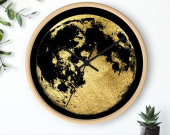 Wall Clock - Magic Golden Full Moon