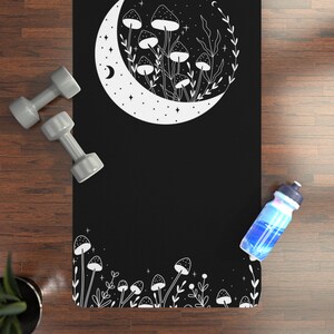 Rubber Yoga Mat - Mystical Moon and Mushrooms - Om Mani Padme Hum -
