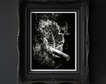 Smokey Cigar Wall Print, Impression de cigare noir et blanc, Impression murale de cigare Cool, Oeuvre de cigare Concept, impression de cigare moderne et rustique