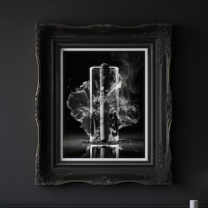 Whiskey and Cigar Art | Black and White Cigar and Whiskey Art | Rustic and modern cigar print | Gift for Mancave, Office, Fathers day, Bar
