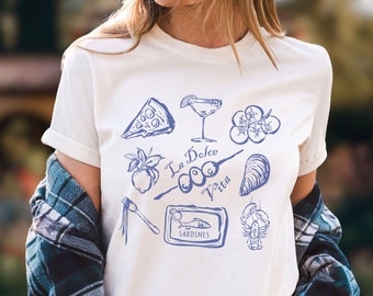 La Dolce Vita Tomato Girl Summer Shirt Tinned Fish Oysters Sardines and Limoncello Italy Inspired Downtown Girl Gift Old Money Aesthetic Tee