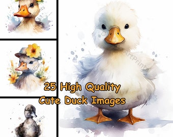 Cute Duck Clipart - 25 High Quality PNGs  - Digital Download - Watercolor Art - Commercial Use.