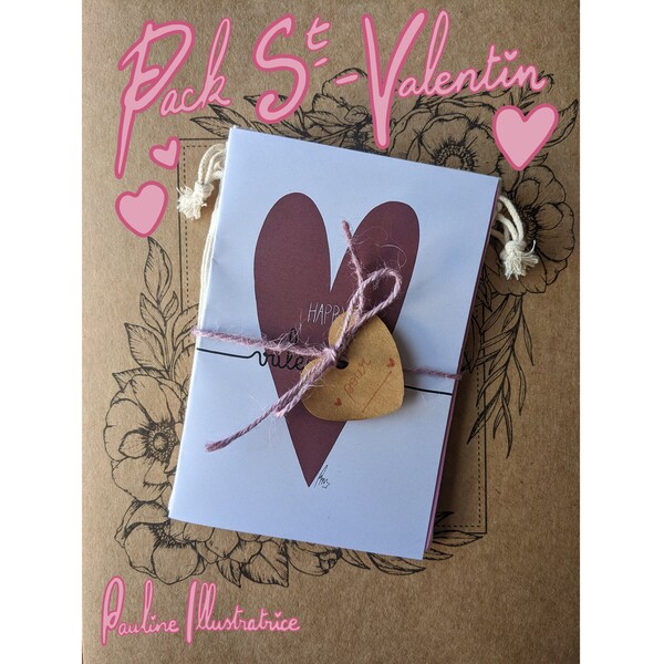 PACK SAINT-VALENTIN (2 pochons / 2 cartes pliantes / 2 cartes simples)