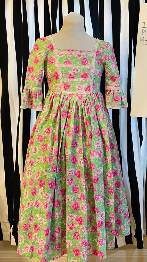 Vintage Prairiecore Calico Pink & Green Floral Be… - image 2