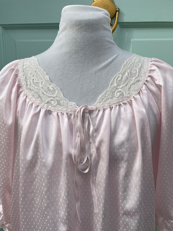 Vintage 80s Miss Elaine Pink Polka Dot Lace Night… - image 2