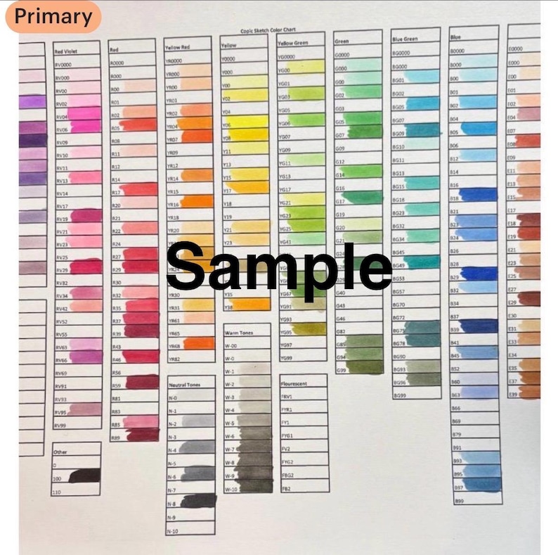 Copic Sketch Marker Swatch Chart: Printable Color Organizer (digital 8 ...
