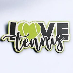 Álbum de recortes con fotos de amor por el tenis, fotos de tenis troqueladas, adornos para álbumes de recortes de tenis, título para álbum de recortes de tenis, título para álbum de recortes prefabricado