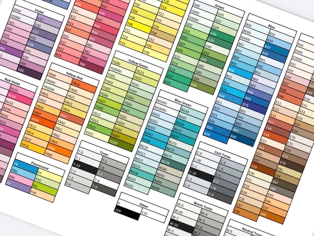 Copic Marker Full Color Chart, Printable Marker Chart, Marker Color ...