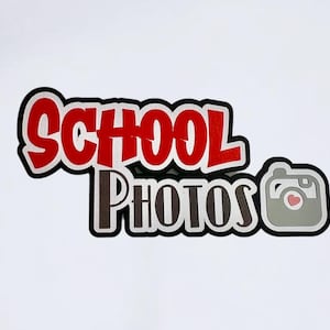 Álbum de recortes de fotos escolares, recortes de fotos escolares, adornos para álbum de recortes de fotos escolares, título para álbum de recortes de fotos escolares, título prefabricado troquelado
