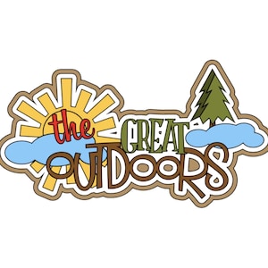 Camping Scrapbook Die Cut: The Outdoors Title, Handmade Embellishment