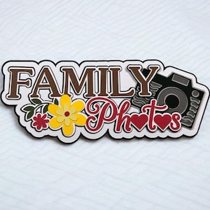 Álbum de recortes de fotos familiares, troquelado para álbum de recortes de fotos familiares, adorno para álbum de recortes de fotos familiares, título para álbum de recortes de fotos familiares, título prediseñado