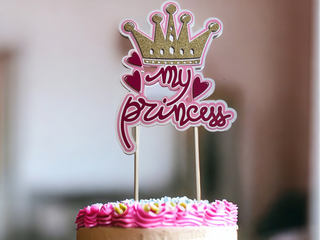 Princess Pink and Gold Glitter Crown Cake Topper - Etsy