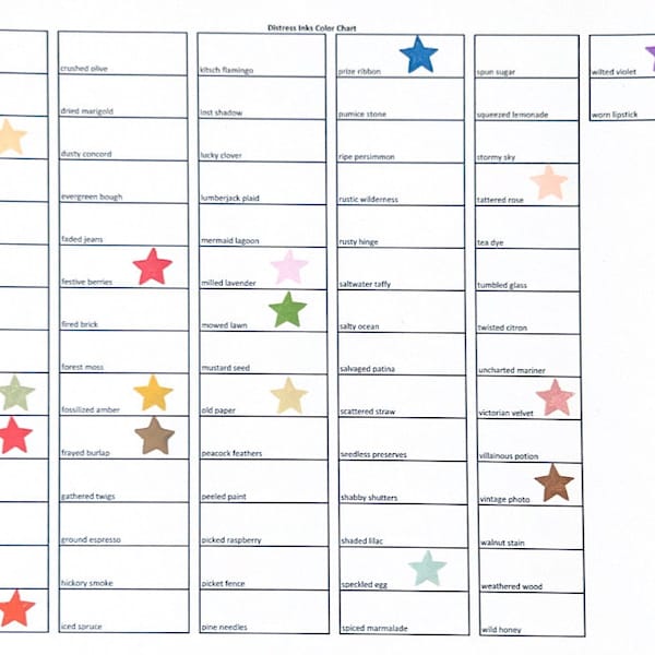 Tim Holtz Distress Printable Swatch Chart - Use to Track Your Inventory - scorched timber included!