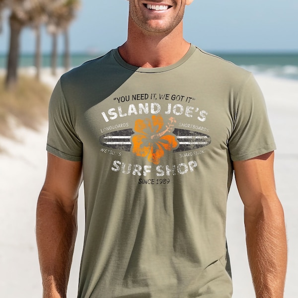 Island Joe's Surf Shop Shirt. Distressed T-Shirt for Beach or Vacation.