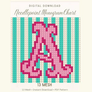 Needlepoint Chart Letter A, Monogram Stitch Pattern, Coastal Design (PDF  Digital Download)