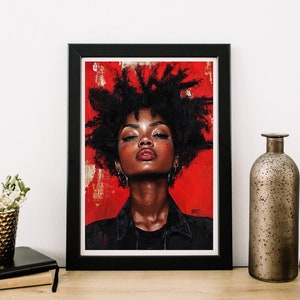 Beautiful Black Woman Digital Art Print Home Decor For Office Bedroom Gift For Her African American Women of Color Afro Printable Wall Art
