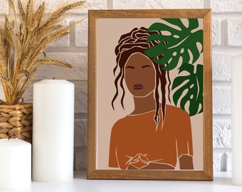 Black Woman Digital Art Print, Contemporary African American Wall Decor, Woman Art, Printable Art, Curly Hair Girl Poster, Gallery Wall Art