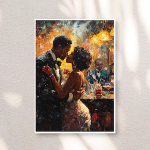 Canvas Art Print of African American Couple, Harlem Renaissance Abstract Wall Art, Matte Stretched 1 25&quot; Poster, Home Decor African Artwork