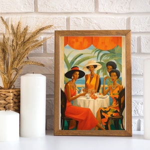 Beautiful Black Woman Digital Art Print, Black Women Ladies Who Lunch Digital Wall Art, Feminine Decor Printable Art, Women of Color Print