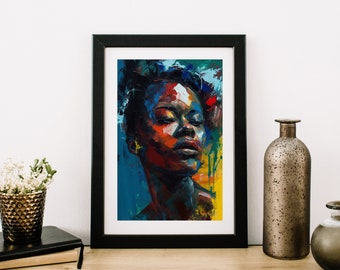 Wall Art Decor for Home, Office or Bedroom, Beautiful Black Woman Digital Art Print, Abstract Digital Painting of Black Woman, Wall Art