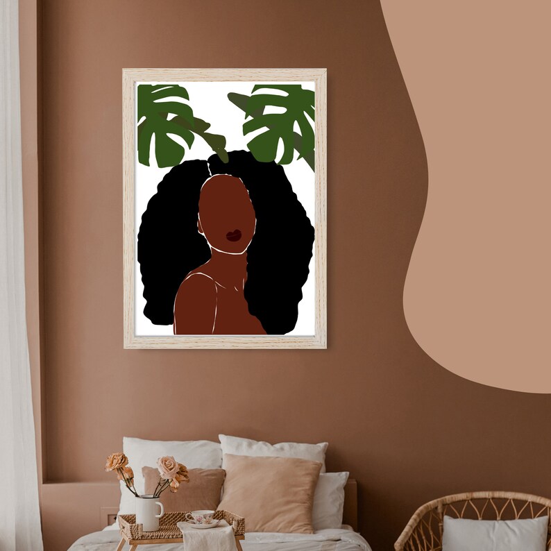 Black Girl Art Set Of 3, African American Art, Women of Color Art, Boho Woman Art, Printable Art, Curly Hair Girl Poster, Gallery Wall Art image 3