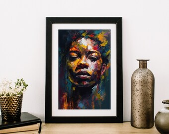 Wall Art Decor for Home, Office or Bedroom, Beautiful Black Woman Digital Art Print, Abstract Digital Painting of Black Woman, Wall Art