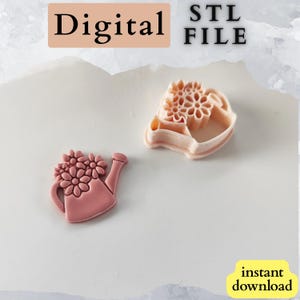 Vattenkanna med blommor lerskärare digital STL-fil, 3D-utskrift