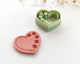 Heart with Paw Prints Cutter | Pet Lover and Paw Embossing polymer clay mold