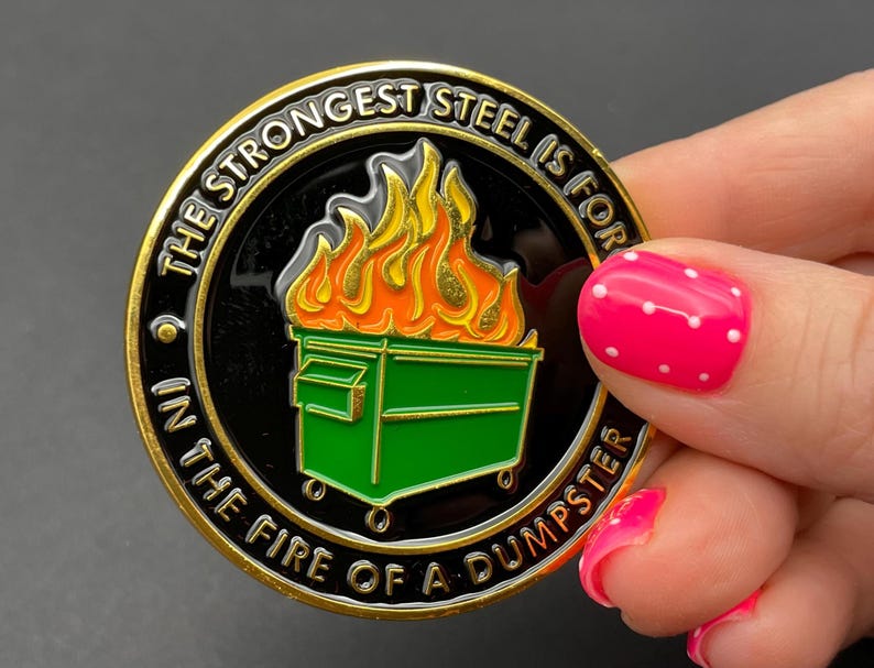 Dumpster Fire Challenge Coin – Full Color 2-Sided Design image 4
