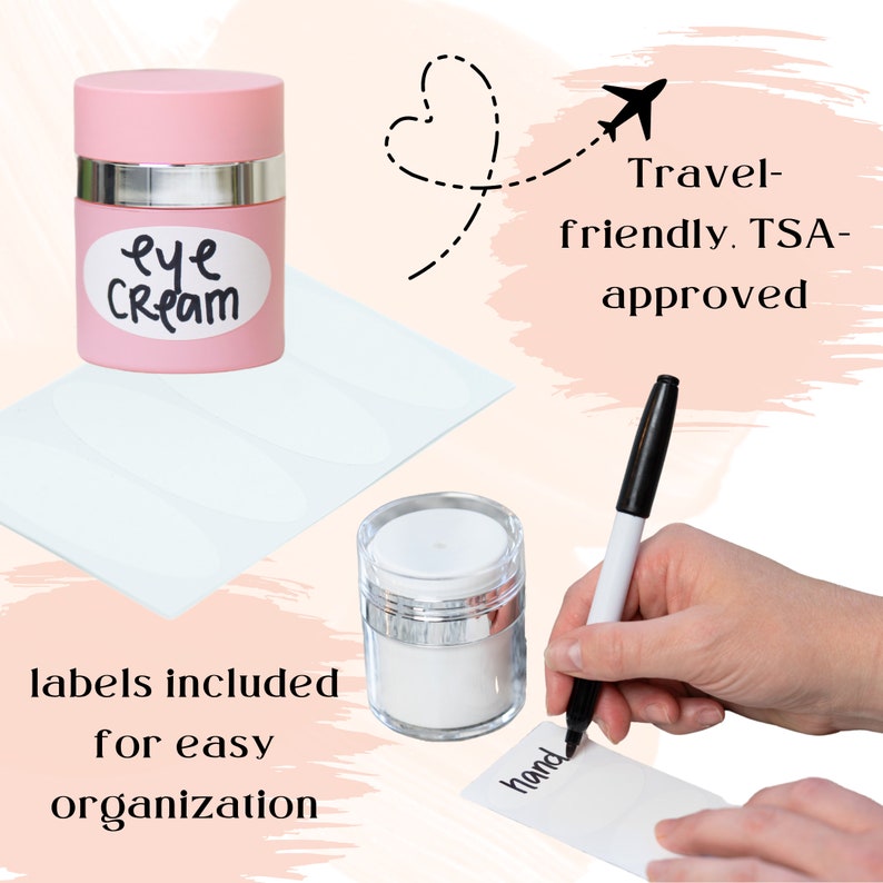 Tarro de viaje rosa con dosificador sin aire: Envase recargable para crema cosmética, 28 g (paquete de 3) imagen 3