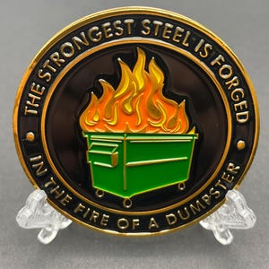Dumpster Fire Challenge Coin – Full Color 2-Sided Design image 8