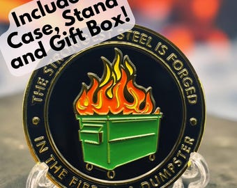 Moneda conmemorativa del incendio del contenedor de basura: diseño a todo color de doble cara.