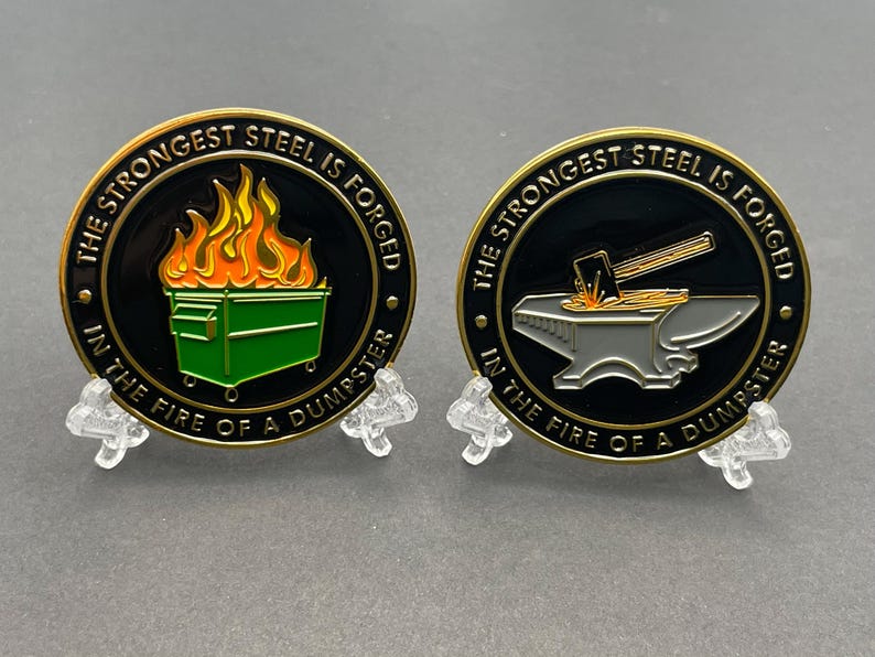 Dumpster Fire Challenge Coin – Full Color 2-Sided Design image 7