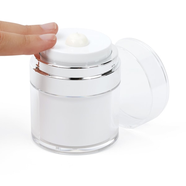 Airless Pump Jar - 1.7 oz 50 mL Refillable Empty Cosmetic Cream Jar for Moisturizer - TSA Approved