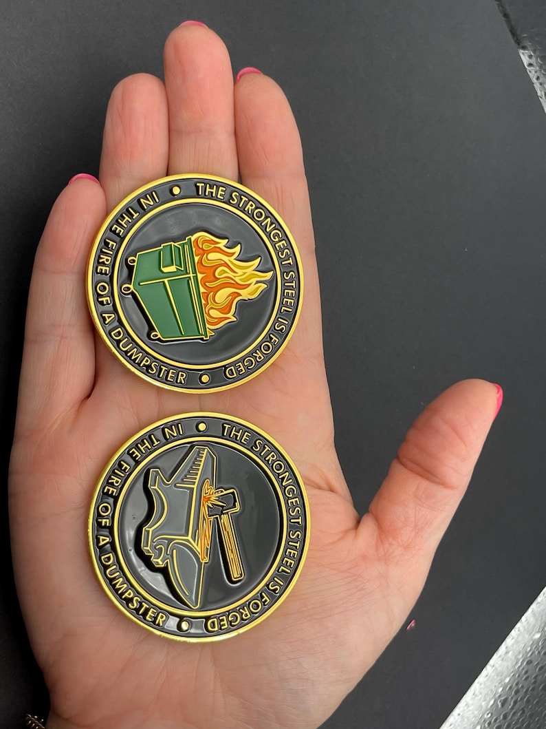 Dumpster Fire Challenge Coin – Full Color 2-Sided Design image 10