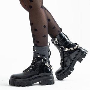 Women Genuine Leather Boots/Extravagant Leather Boots/Patent Leather Boots/Black Genuine LeatherBoots/Woman Leather Boots/Black winter Boots